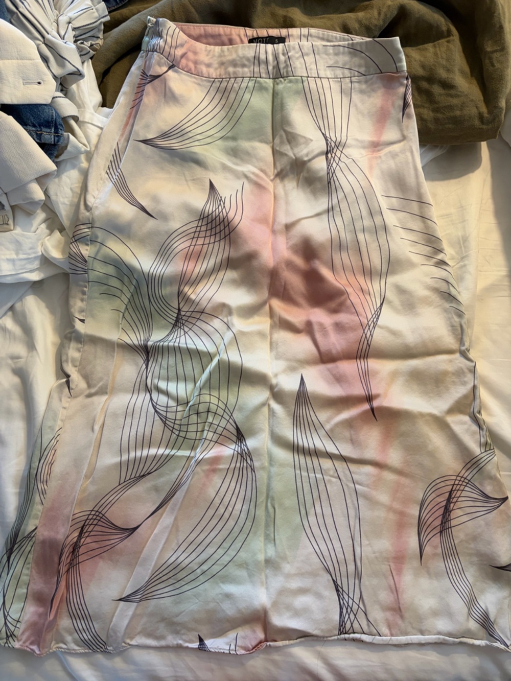 MOTF Pastel Multicolor Midi Skirt with Abstract Line Print